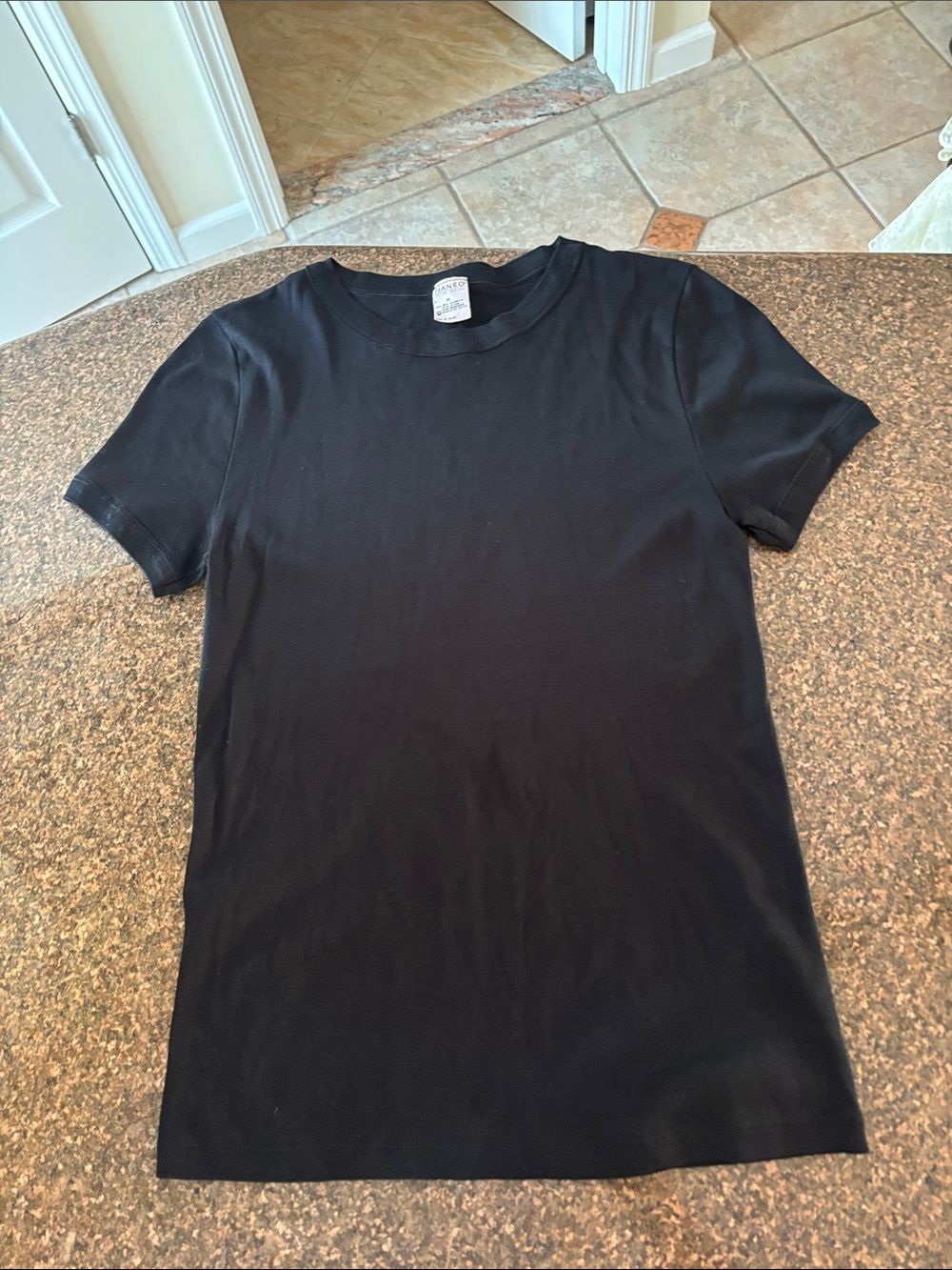 Hanro Ladies Cotton Ireland Black Short Sleeve Crewneck Tee-S-EUC